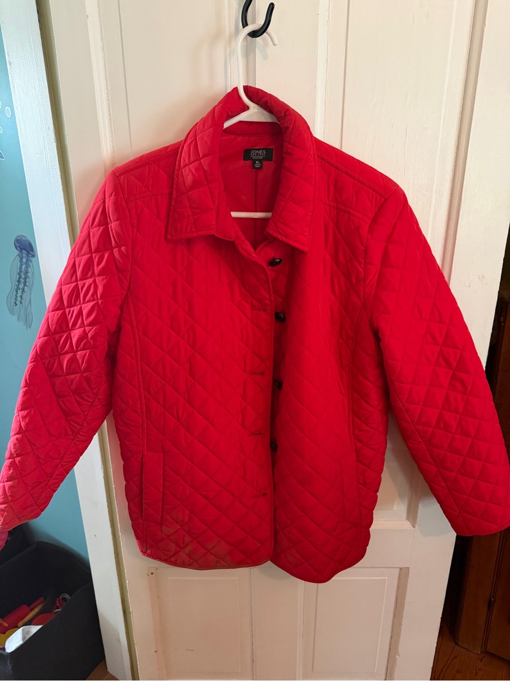 Jones New York Quilted Button-Front Red Puffer Jacket